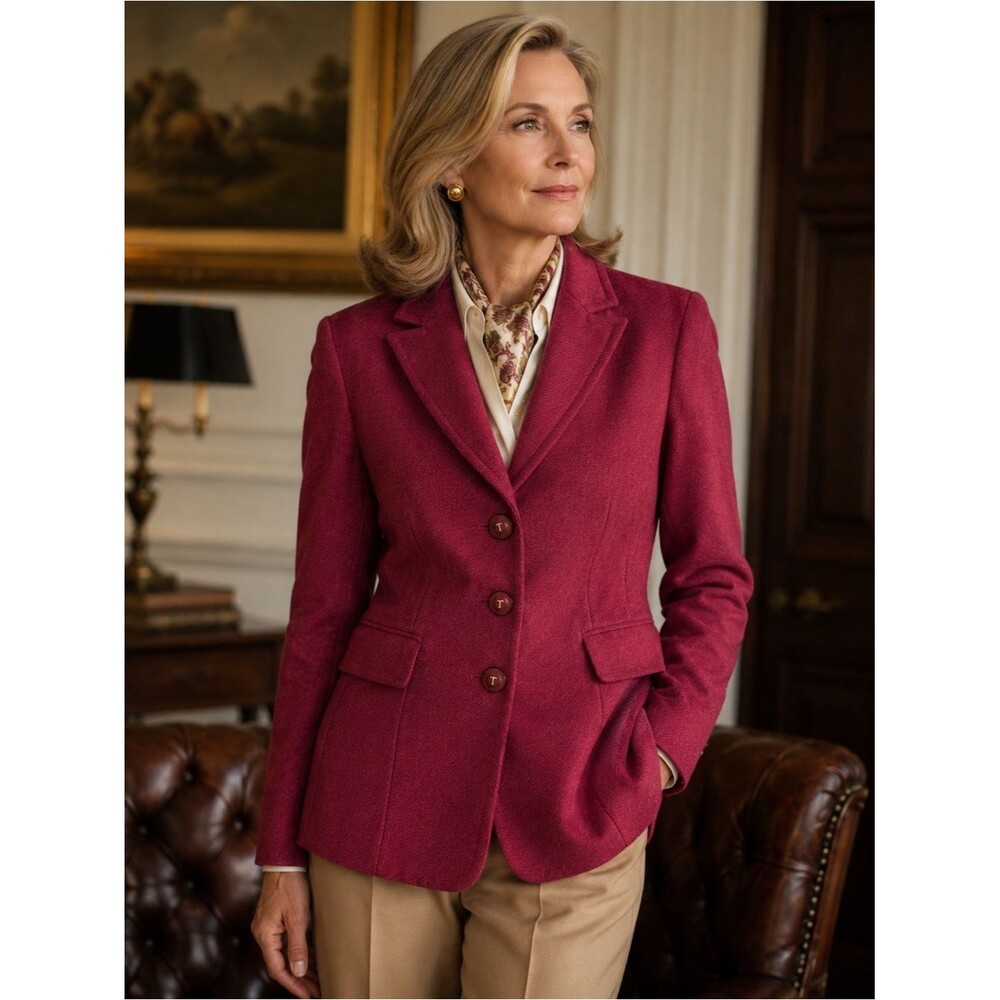 Vintage Talbots 100% Wool Blazer Jacket Cranberry Rose Red Fall Dark Academia - Picture 1 of 15